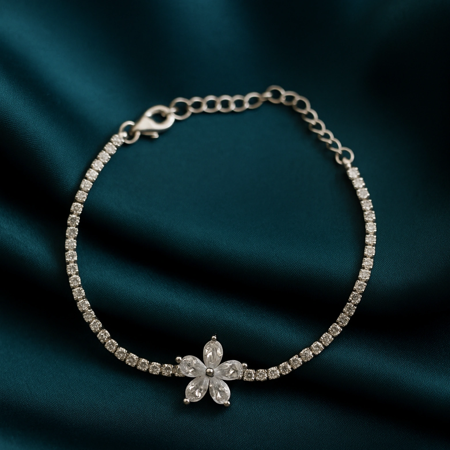Floral Sparkle Silver Tennis Bracelet