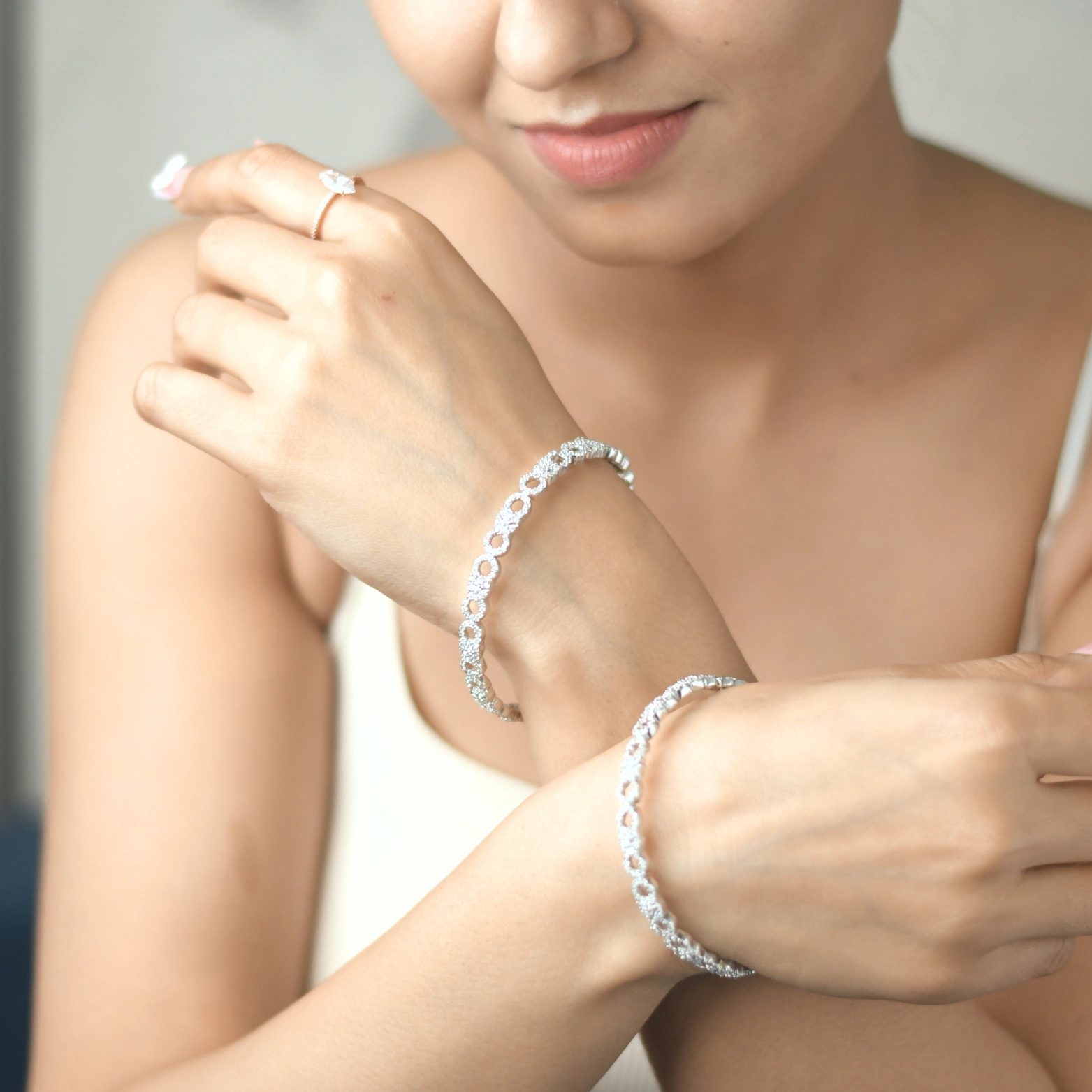  Silver Infinity Zirconia Bangles