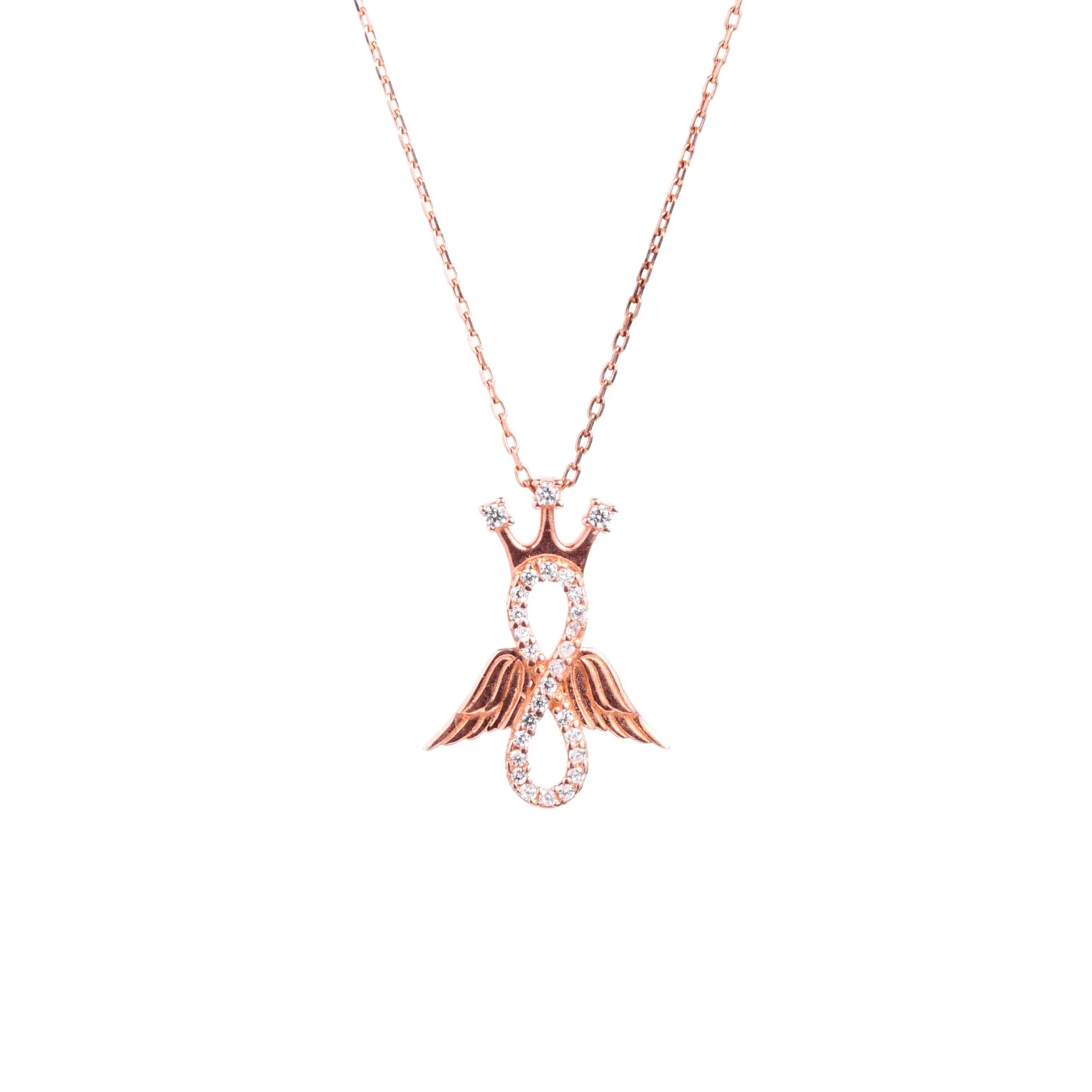 Infinity Angel Wings Crown Pendant in Rose Gold